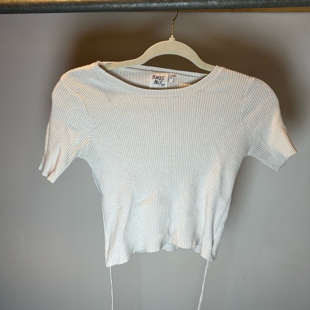 Princess Polly White Ribbed Short Sleeve Top
